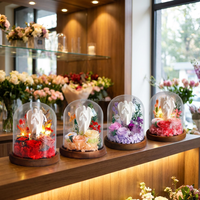 Rose éternelle créative à LED sous cloche en verre, ornements ange gardien, cadeau commémoratif de sympathie pour femmes et filles