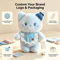 Peluche chat bleu myrtille douce de 8 pouces, adorable chaton avec bavoir en dentelle, cadeau promotionnel, directement de l'usine mondiale