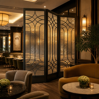 Paravent Art Déco Noir 3 Panneaux Cadre Métallique Cercles Superposés Grille en Verre Personnalisé Restaurant