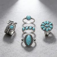 Une bague turquoise minimaliste et créative d'Europe et d'Amérique, une bague bohème pour les vacances pour femmes