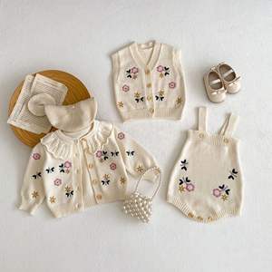 Cappotto ricamato a maniche lunghe lavorato a maglia per neonato Cardigan in cotone 100% - Product Image 1