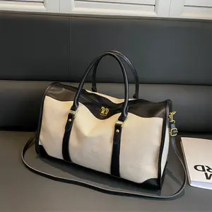 Tas tangan desainer untuk wanita, tas perjalanan koper tangan diperkuat besar kanvas jarak pendek