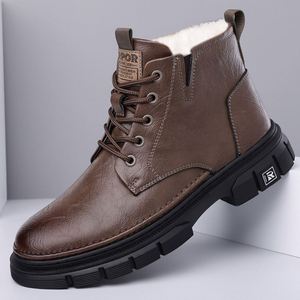 Bottes d'hiver en cuir pour hommes, tendance, style motard, chaudes, en coton, pour le travail, livraison directe - Product Image 1