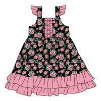 Robe d'été personnalisée Yiying pour petites filles, sans manches, avec volants et boutons, tissu confortable, robe de princesse pour enfants