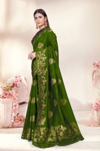 Fancy Silk Green <b>Saree</b> Latest Design <b>Saree</b> Green And <b>Golden</b> Pallu Silk <b>Saree</b> For Wedding And Festival Wear Women - Product Image 2