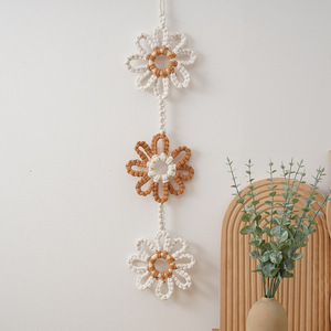 Nuovo Arazzo Nordico Intrecciato a Mano con Blocchi di Colore in Corda di Cotone e Nappe a Girasole per Decorazione Finestra Camera Bambini - Product Image 3