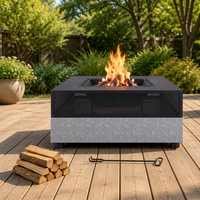 Brasero au charbon de bois MGO au design moderne sans grille de protection, dessus ouvert, base carrée en pierre, mobilier d'extérieur pour jardin et terrasse