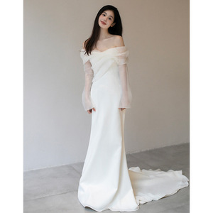 <span class=keywords><strong>Robe</strong></span> de mariée légère <span class=keywords><strong>en</strong></span> satin à une épaule, style forêt française éthérée, <span class=keywords><strong>voile</strong></span> de mariée <span class=keywords><strong>pour</strong></span> la cérémonie, photographie de voyage - Product Image 5
