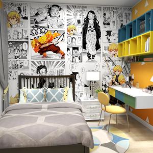 Papel Tapiz de Anime con Diseño de Cuchilla de Cazador de Demonios, en Blanco y Negro, Estilo Cómic, Adhesivos de Pared Modernos con Diseño Geométrico de Seda, Fáciles de Usar en Hoteles y Hogares - Product Image 5