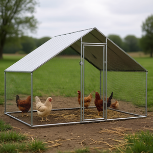 Cage à poulets argentée 9x6.6x6.3 pieds en acier galvanisé, enclos extérieur pour volailles, facile à monter - Product Image 2