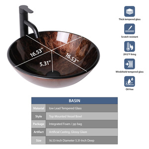 Récipient rond en verre avec drain escamotable <span class=keywords><strong>de</strong></span> 17 pouces en verre trempé argenté Lavabo <span class=keywords><strong>de</strong></span> salle <span class=keywords><strong>de</strong></span> bain en forme <span class=keywords><strong>de</strong></span> <span class=keywords><strong>bateau</strong></span> Éviers à bol à montage supérieur - Product Image 6