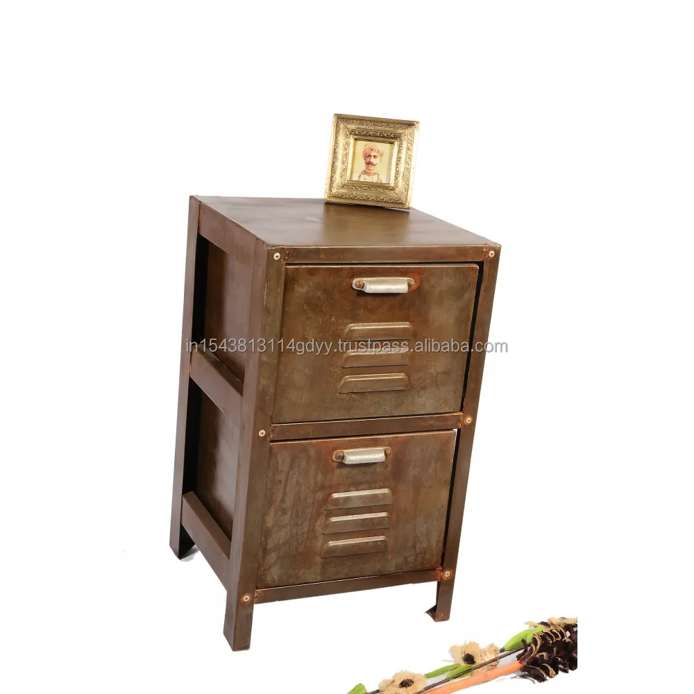 Industrial and Vintage Indian Iron metal container design bedroom furniture nightstand handmade Bulk product