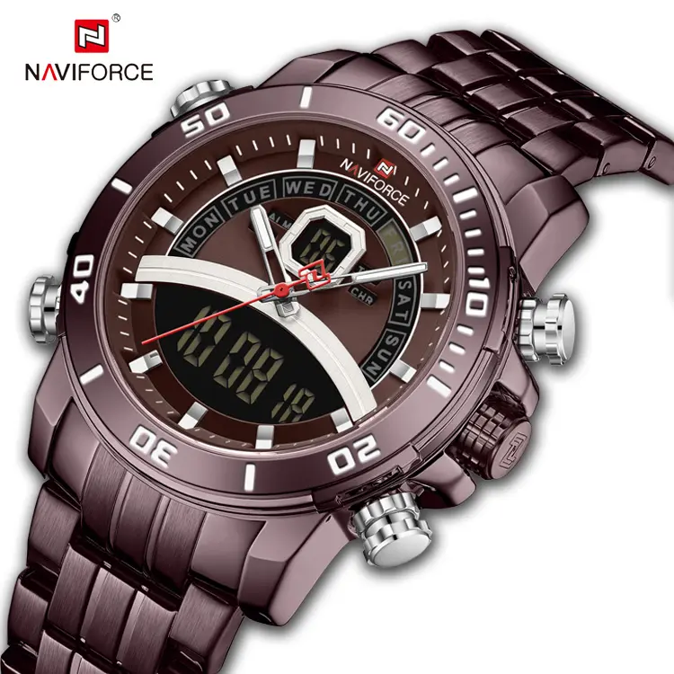 NAVIFORCE 9181S CECE Men watches Stainless Steel Watch 30m Waterproof Wristwatch for men LCD Quartz leisure Sport Watch