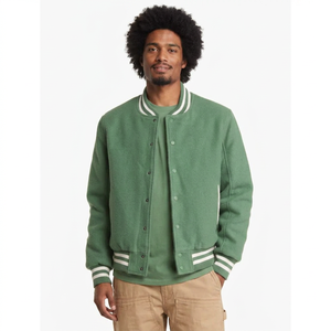 Blouson universitaire unisexe personnalisé de haute qualité avec logo, en toile et laine respirante, design vintage, col montant, logo frontal, hiver 2025 - Product Image 1