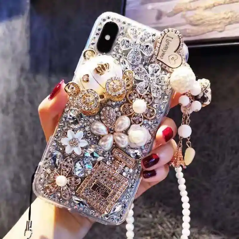 A096 DIY brillo diamante brillante bling-bling de lujo joyas de la muchacha de flor teléfono caso para Iphone Samsung Xiaomi envío de la gota