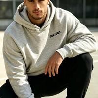 Hoodie katun unisex desain logo custom, berat, ukuran besar, bordir custom dengan sablon flock