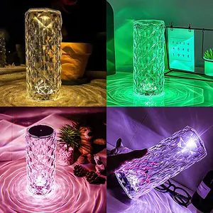 Amazon Hot Heim dekoration wiederauf ladbar Rose Kristall-Schreibtisch lampe Schlafzimmer Nachttisch Touch-Steuerung Kristall-Nachtlicht mit USB-Anschluss