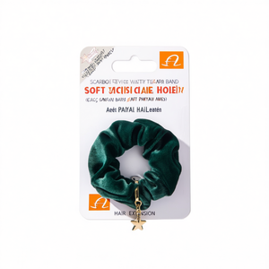 Coletero de terciopelo elástico para mujer y niña, suave, con dije de estrella en negro y verde, accesorio para el cabello - Product Image 2