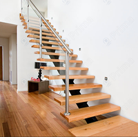 Massive Eiche Mono Stringer Straight Flight Holztreppen Schwimmende Treppenstufen Indoor Moderne Holztreppe Home Villa