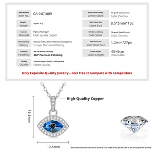 High Quality Marquise Cut 8.5*5mm Blue Zircon Evil Eye Pendant Necklace 14k Gold Filled Pure Copper Jewelry for Women - Product Image 2