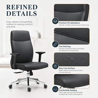 Chaise de bureau exécutive ergonomique moderne en cuir PU, hauteur réglable, base pivotante en acier, fonction d'inclinaison, pour bureau à domicile