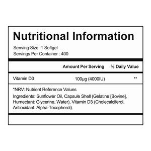 OEM/ODM JAYHOO Vitamina D3 <span class=keywords><strong>4000</strong></span> UI - 400 Cápsulas Blandas Premium de Alta Potencia Fáciles de Tragar - Suministro para Más de un Año - Product Image 2