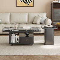 Mesa de Centro de Mármol con Ruedas y Cajones de Madera, Mesa de Té Moderna y Móvil de Lujo para Sala de Estar, Muebles para el Hogar
