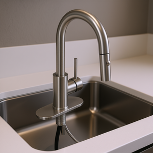 Rubinetto da Cucina Moderno in Nichel Spazzolato, Monocomando con Doccetta Estraibile, Acciaio Inox 304, Montaggio su Piano, 1 Foro, Doppio Flusso - Product Image 2