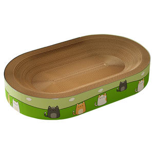 Tapis à gratter ovale pour chat avec motif de dessin animé, en papier ondulé durable, lit pour chat extra large pour chats d'intérieur - Product Image 1
