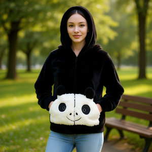 Sudadera con Capucha de Forro Polar con Estampado de Panda para Mujer, Corte Regular, Ropa Casual de Invierno, Diseño Forrado de Manga Larga - Product Image 2