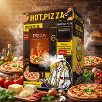 Máquina Expendedora de Pizza Automática para Exteriores, Marca Grabot, Capacidad para 45 Artículos, Calentamiento Automático, Pantalla Táctil de 55 Pulgadas, Basada en la Nube