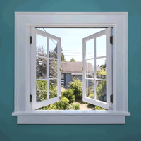 Ventana Francesa Abatible de PVC, Estilo Puerta Doble, Sin Montante Central, Amplio Espacio de Apertura, Doble Acristalamiento, para Jardín o Patio