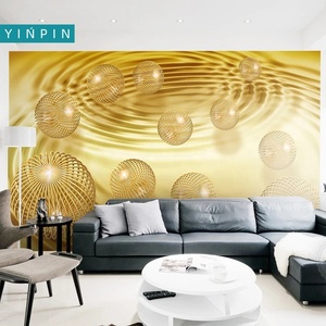 Papier peint Photo personnalisé 3D, tapisserie décorative sur mesure pour mur d'accent, boule d'or abstraite stéréo - Product Image 1