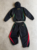 Ensemble survêtement homme personnalisé en nylon, coupe-vent colorblock et pantalon, style streetwear, fabriqué en usine