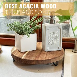 Solid Wood Round <b>Storage</b> <b>Tray</b> For Kitchen And Bathroom Decorative Base With Standing Type Design - Product Image 2