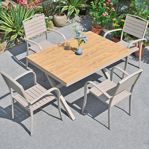 Modern Durable Outdoor <b>Aluminum</b> Wood Garden Set Waterproof UV Resistant Patio Dining <b>Table</b> Chairs for Villa Balcony Courtyard - Product Image 1