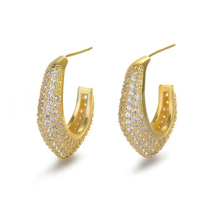 Orecchini a Cerchio Geometrici con Zirconi per Donne, Gioielli Eleganti e di Lusso, Regalo Quotidiano - Product Image 1