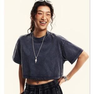 T-shirts personnalisés lavés à l'acide 230G couples été <span class=keywords><strong>belle</strong></span> toile à manches courtes haut maman et fille correspondant tenues <span class=keywords><strong>famille</strong></span> - Product Image 1