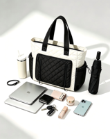Sac fourre-tout matelassé léger pour femme, en polyester imperméable, avec fermeture éclair, pour ordinateur portable 15,6 pouces, idéal pour le travail, l'école et les voyages
