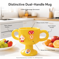 Tasse trophée en céramique artisanale à double poignée, design médaille Kawaii, compatible lave-vaisselle, cadeau mignon de dessin animé pour enfants, usage au bureau