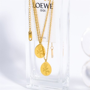 Retro Gold Plated Flower Charm Stainless Steel Waterdrop Pendant <b>Necklace</b> - Product Image 4