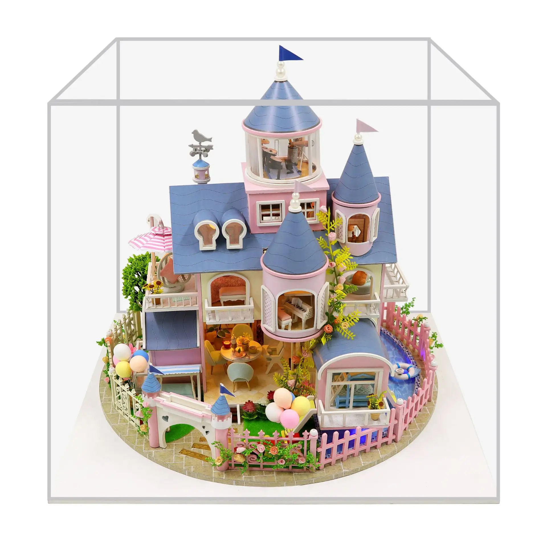 Diy miniaturpuppenhaus-kit europäisches schloss großes puppenhaus-modell handgefertigtes baustikspielzeug mädchen-geburtstagsgeschenk