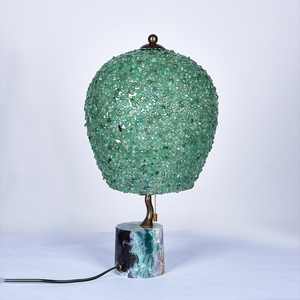 Jade & Agate Mosaic Ceramic <b>Table</b> Lamp with Natural White Marble Base Luxury <b>Bedside</b> Lamp Home Decor - Product Image 3