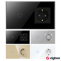 ZigbeeSmart Life 1/2/3/4 Gang LED Interruptor de pared de doble Polo y enchufes de Alemania Panel táctil Impermeable Durable Panel de vidrio de estilo europeo