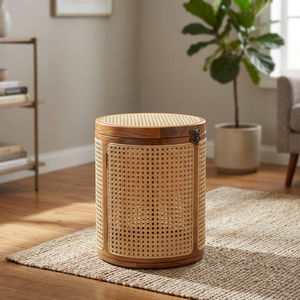 Home <b>Basket</b> Bali <b>Wooden</b> Rattan Round Yoga <b>Basket</b> 40x50 CM - Product Image 3