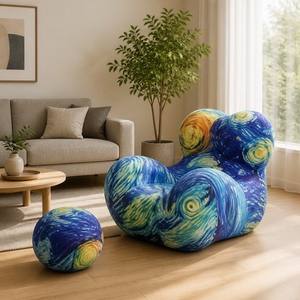 Divano Moderno in Tessuto con Stampa 'Notte Stellata' di <span class=keywords><strong>Van</strong></span> <span class=keywords><strong>Gogh</strong></span>, con Poggiapiedi, Design Creativo di Grandi Dimensioni per Varie Ambientazioni - Product Image 2