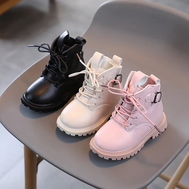 Girls Martin Boots Winter New Wholesale Vintage Children's Shoes Leather Boots Plush Warm Casual Shoes Soft Sneakers Soccer 1384