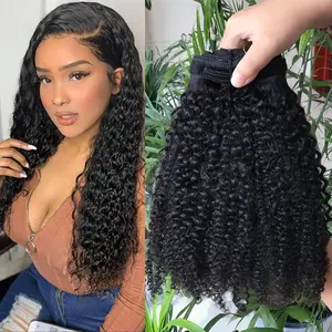 Pengiriman cepat klip rambut keriting keriting Afro Kinky Ins, stok besar klip India mentah tak terlihat ekstensi ins