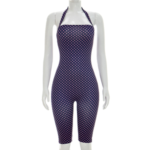 Viviblook J26JP132 Combinaison d'été pour femme, nouvelle combinaison sexy à pois sans manches, col halter, coupe ajustée, une pièce - Product Image 4