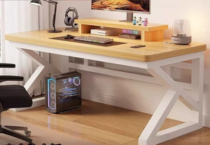 Escritorio de ordenador de escritorio de estilo nórdico de madera maciza con estantería, escritorio de trabajo de deportes electrónicos grueso para estudiantes domésticos para escribir - Product Image 2